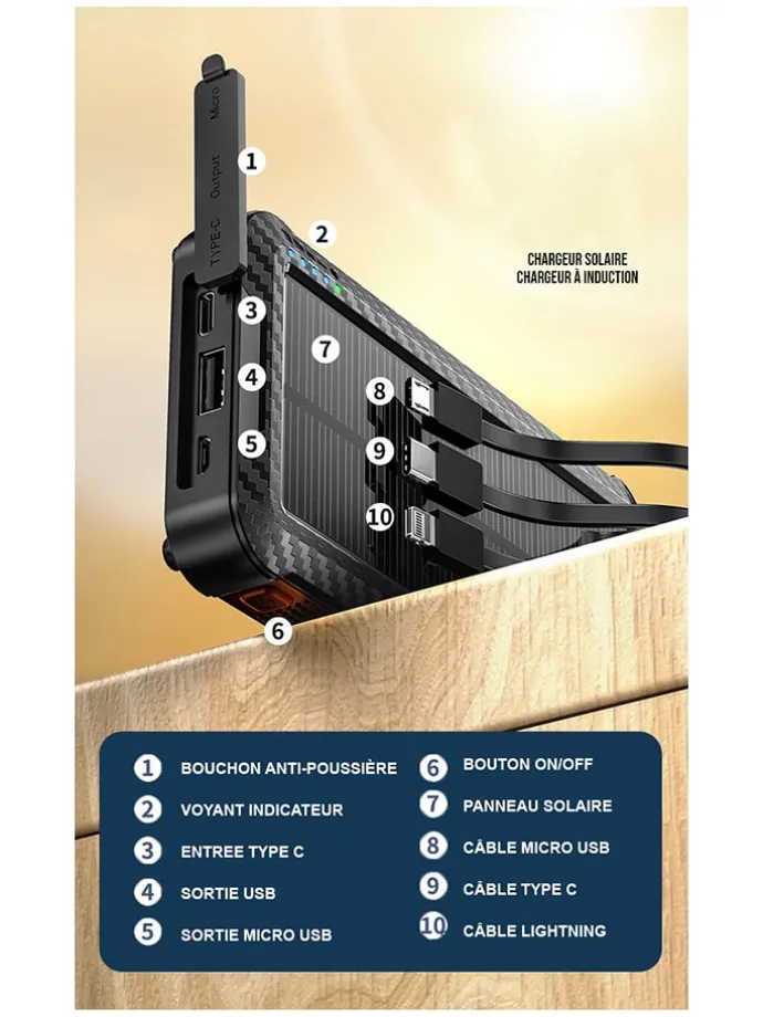 Solar-Powerbank in Schwarz/ Grün - 20.000 mAh