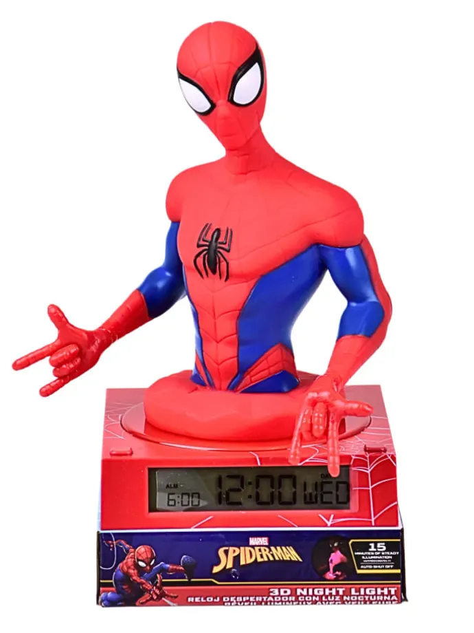 Spider-Man Wecker mit 3D Figur & LED Nachtlicht in Rot