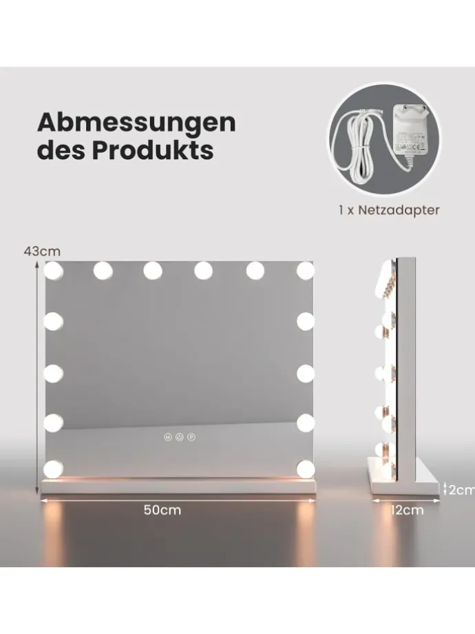 Spiegel mit Beleuchtung 50x12x43cm in Weiß
