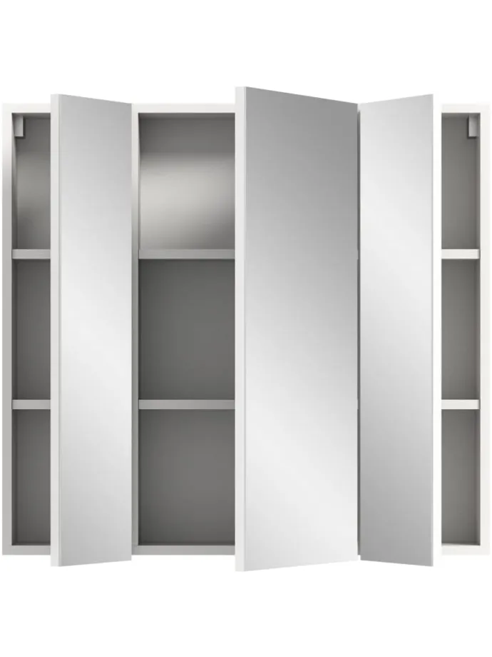 Spiegelschrank in weiß Melamin/weiß hochglanz - (B) 82 x (H) 77 x (T) 18