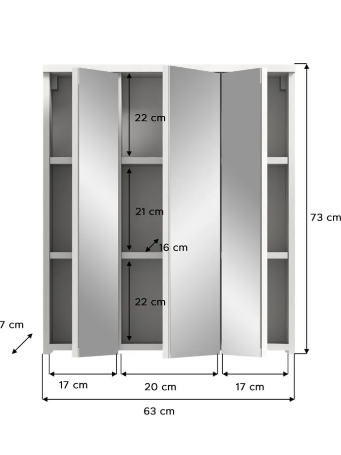 Spiegelschrank in weiß/weiß hochglanz - (B) 63 x (H) 73 x (T) 21