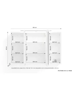 Spiegelschrank SPREE in weiß - B 100, H 60, T 20 cm