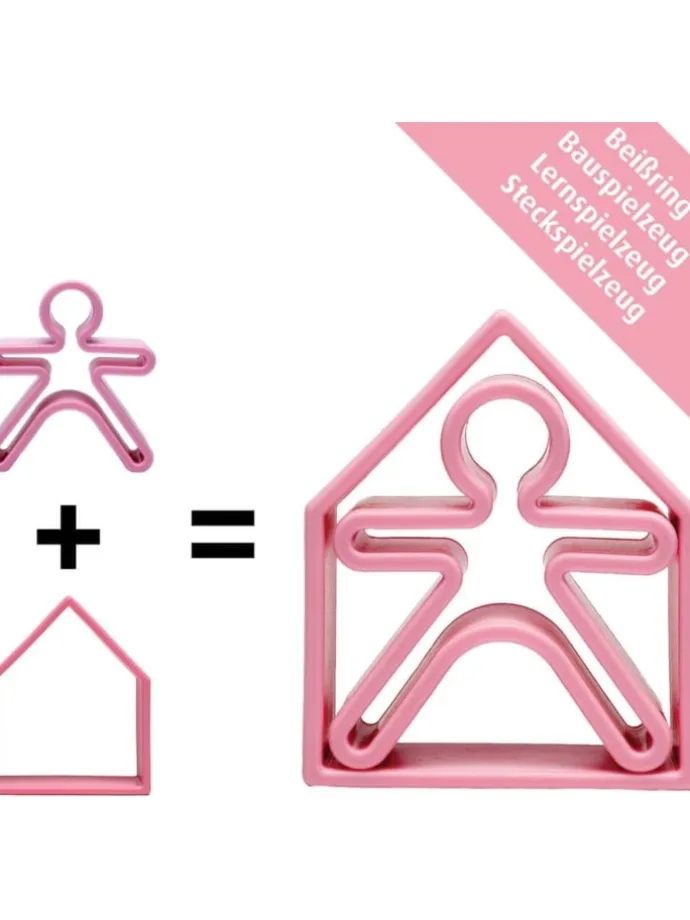 Spielbeißring 1x KID + 1x HOUSE, pink in Rosa ab 0 Monate