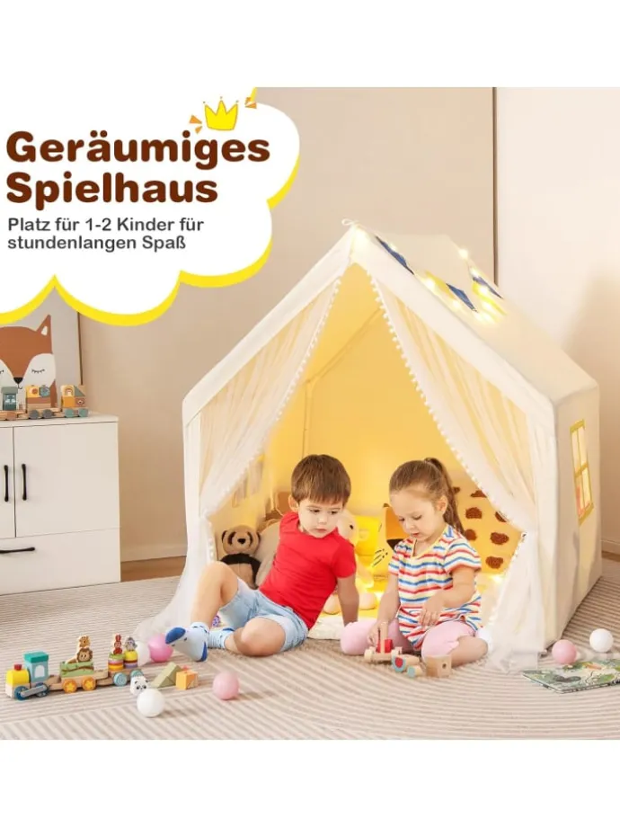 Spielhaus mit Sternenlichtern in Beige