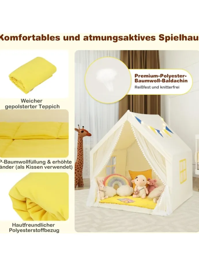 Spielhaus mit Sternenlichtern in Beige