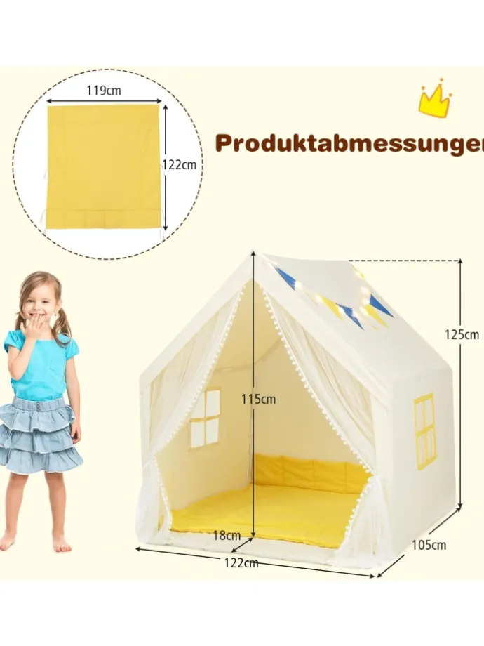 Spielhaus mit Sternenlichtern in Beige