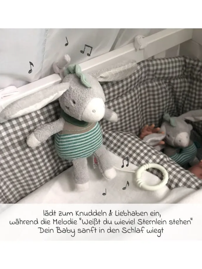 Spieluhr / Einschlafhilfe 22 cm - Esel in grau,gruen