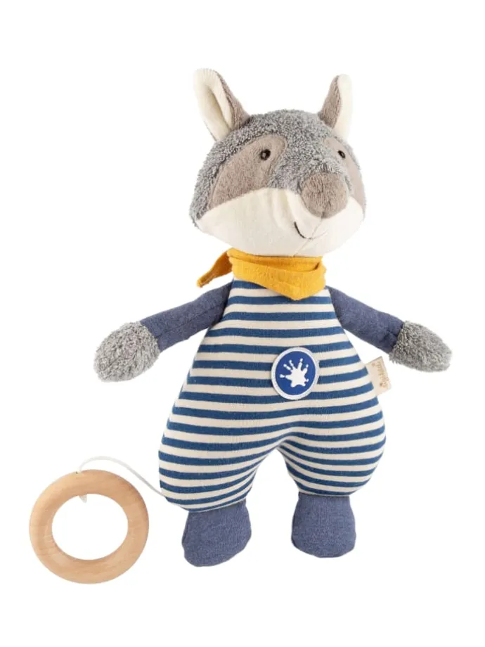 Spieluhr Waschbär Baby Geschenk in grau