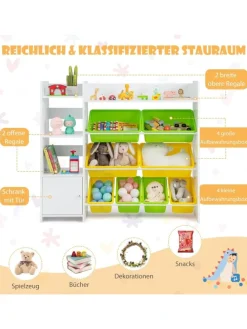 Spielzeugregal mit 8 Aufbewahrungsboxen in Weiß
