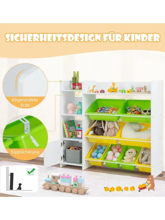 Spielzeugregal mit 8 Aufbewahrungsboxen in Weiß