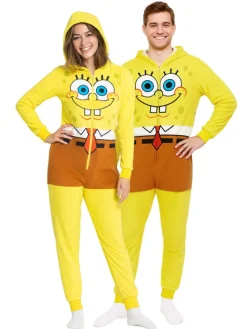 SpongeBob Schwammkopf Kostüm Overall Kapuze Onesie Jumpsuit Einteiler in gelb