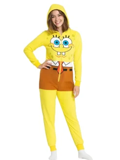 SpongeBob Schwammkopf Kostüm Overall Kapuze Onesie Jumpsuit Einteiler in gelb
