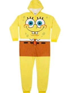 SpongeBob Schwammkopf Kostüm Overall Kapuze Onesie Jumpsuit Einteiler in gelb