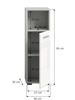Standschrank in hellgrau/weiß hochglanz - (B) 30 x (H) 95 x (T) 30