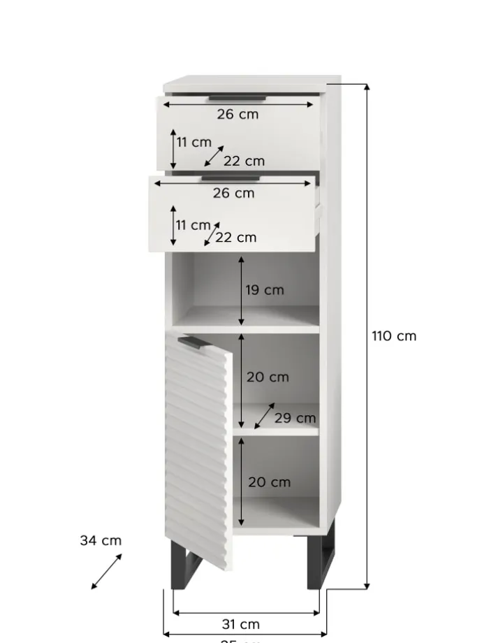 Standschrank in weiß/weiß - (B) 35 x (H) 110 x (T) 34