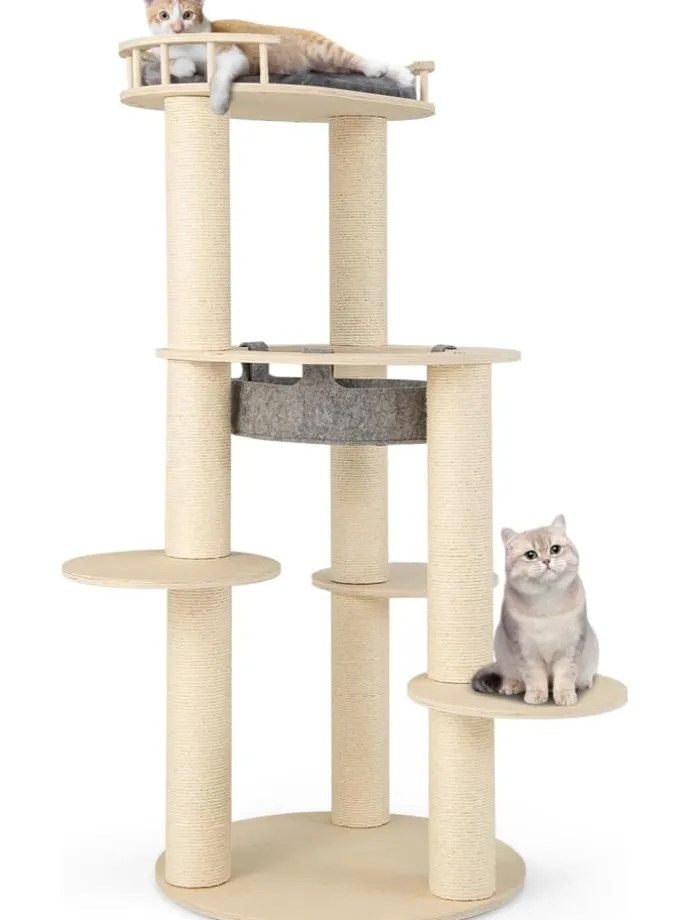 6-stöckiger Kratzbaum Holz in Beige