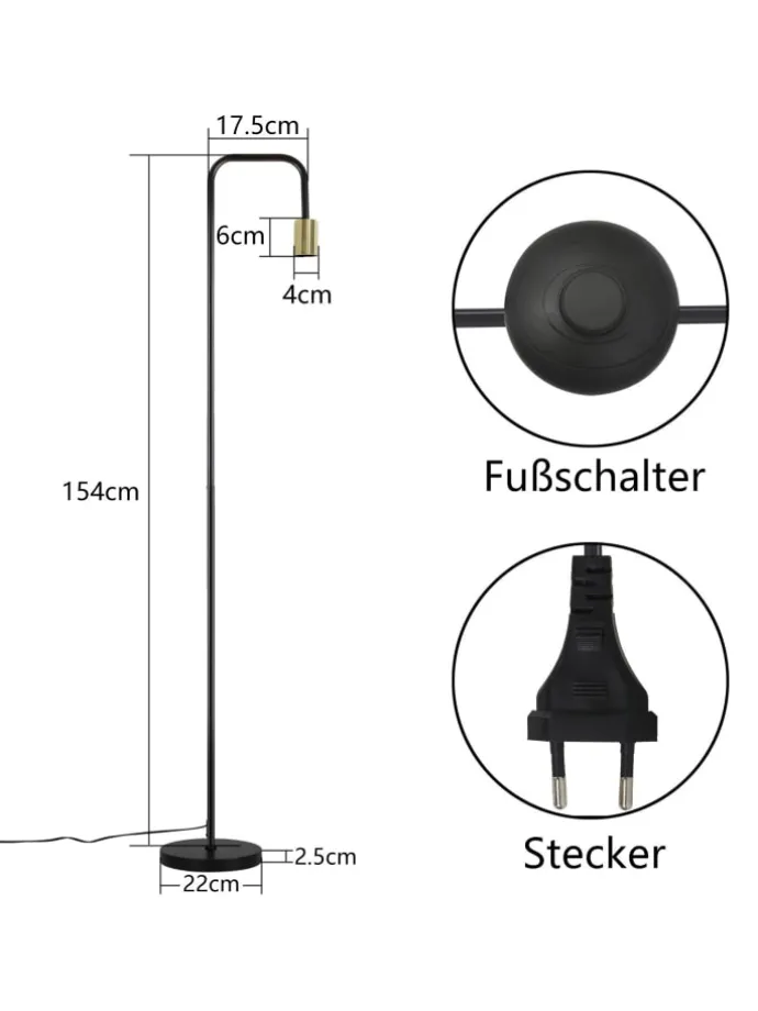 Stehlampe in gold E27 Vintage mit Fußschalter H 157cm