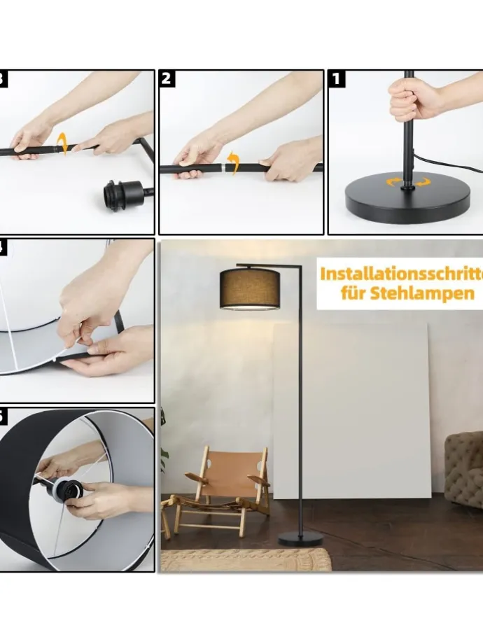Stehlampe in schwarz H 162cm 1-flammige E27 schwenkbar 180°