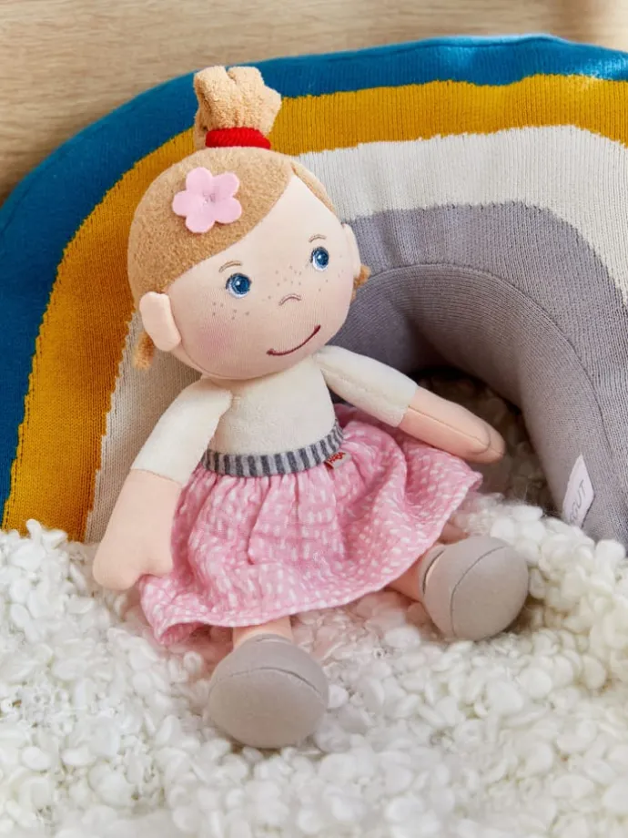 Stoffpuppe Kuschelpuppe in rosa-weiss