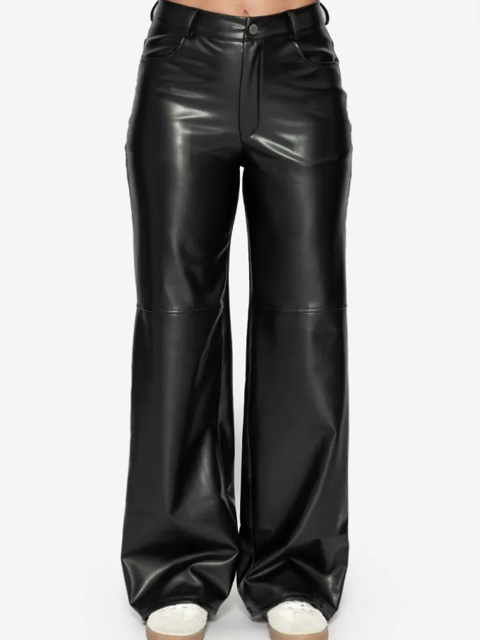 Straight-Fit Thermo Hose aus Kunstleder in Schwarz