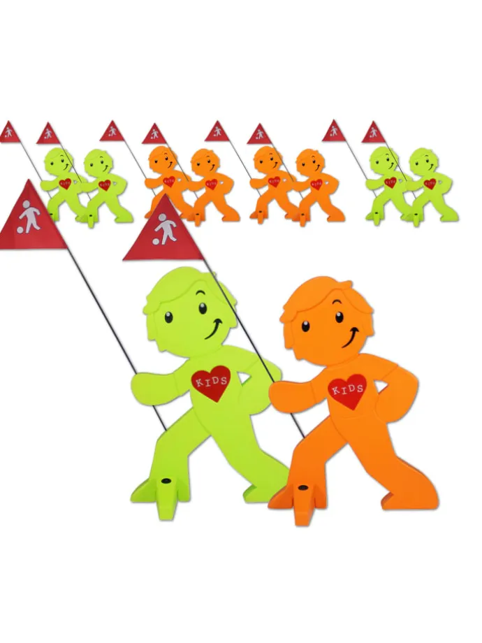 StreetBuddy Warnfigur für Kindersicherheit in Grün und Orange, 10-er Pack