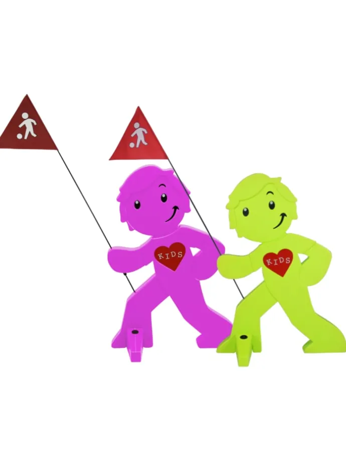 StreetBuddy Warnfigur für Kindersicherheit in Grün und Magenta. 2-er Pack
