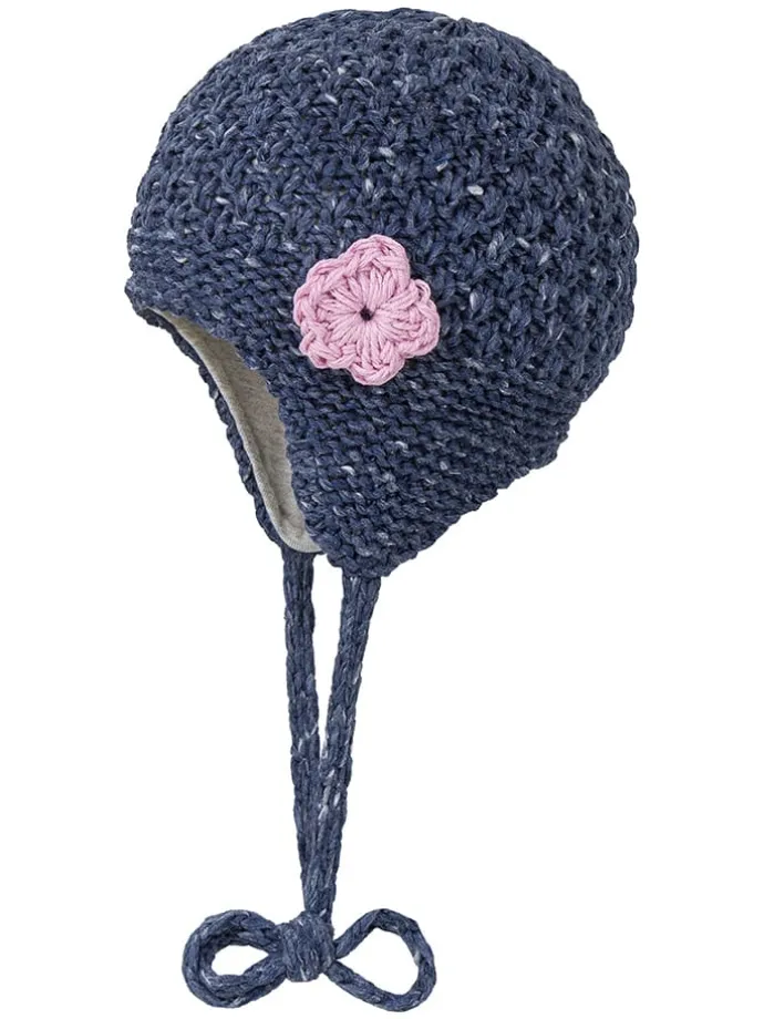 Strickmütze in Dunkelblau/ Rosa