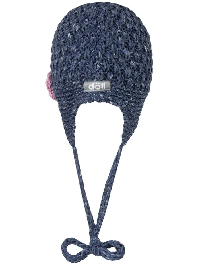 Strickmütze in Dunkelblau/ Rosa