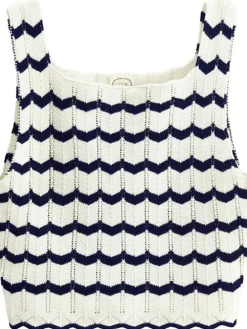 Stricktop in Creme/ Dunkelblau