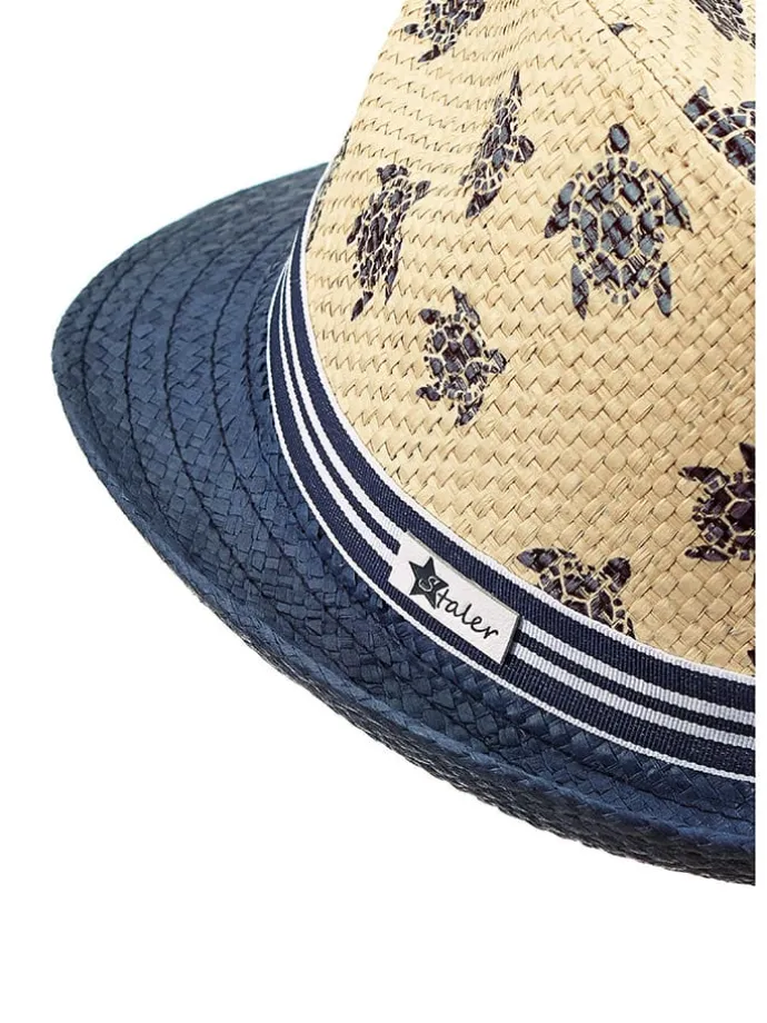 Strohhut "Schildkröte" in Beige/ Dunkelblau