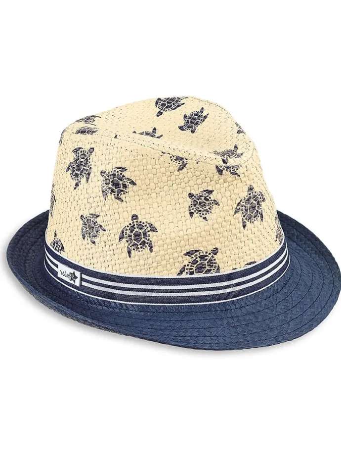 Strohhut "Schildkröte" in Beige/ Dunkelblau