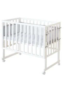 Stuben- & Beistellbett 3in1 weiß + Matratze, Mesh-Nestchen & Barriere