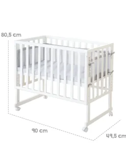 Stuben- & Beistellbett 3in1 weiß + Matratze, Mesh-Nestchen & Barriere