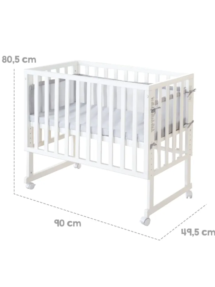 Stuben- & Beistellbett 3in1 weiß + Matratze, Mesh-Nestchen & Barriere