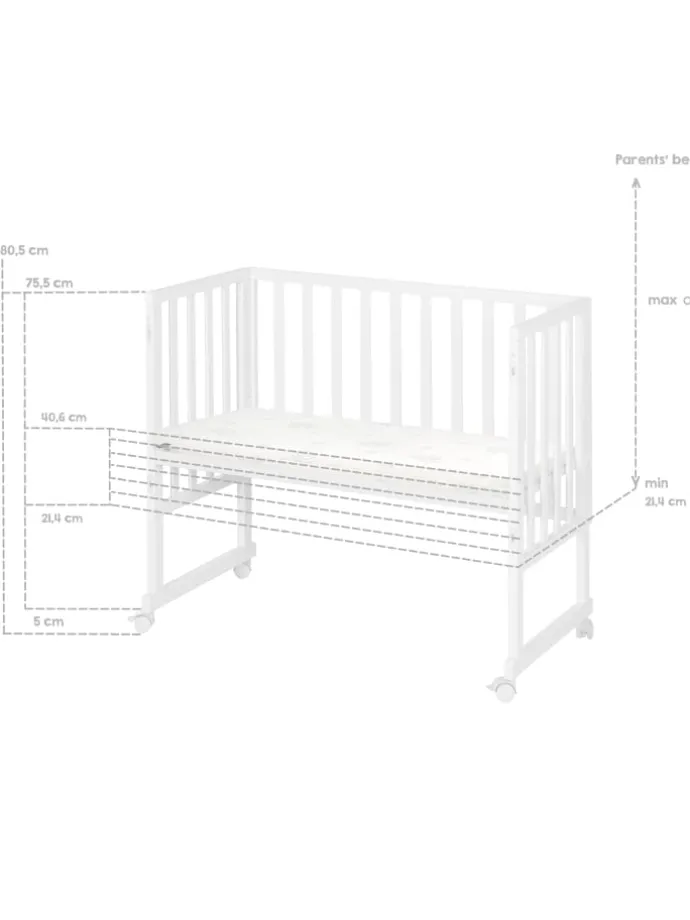 Stuben- & Beistellbett 3in1 weiß + Matratze, Mesh-Nestchen & Barriere