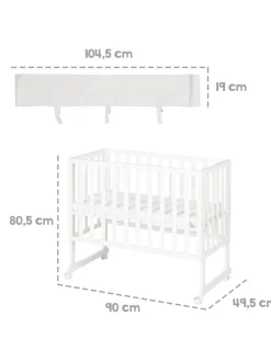 Stuben- & Beistellbett 3in1 weiß + Matratze, Mesh-Nestchen & Barriere