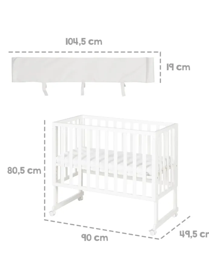 Stuben- & Beistellbett 3in1 weiß + Matratze, Mesh-Nestchen & Barriere