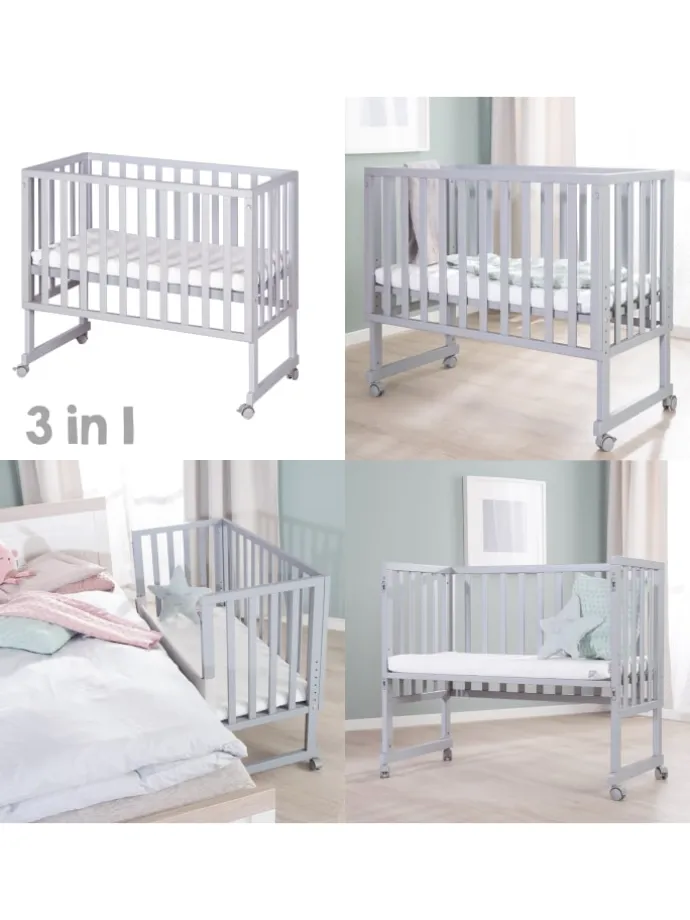 Stuben- & Beistellbett safe asleep® 3in1 taupe/grau höhenverstellbar