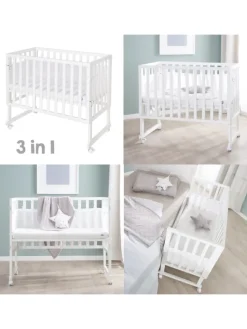 Stuben- & Beistellbett safe asleep® 3in1 weiß höhenverstellbar mit Mesh