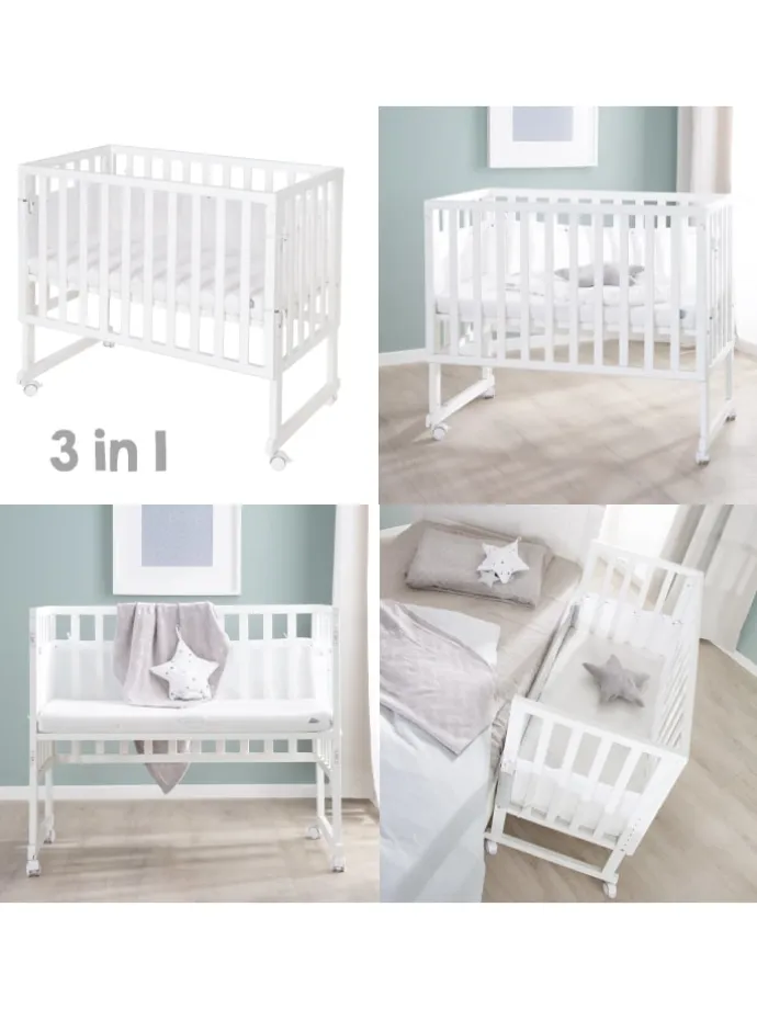 Stuben- & Beistellbett safe asleep® 3in1 weiß höhenverstellbar mit Mesh