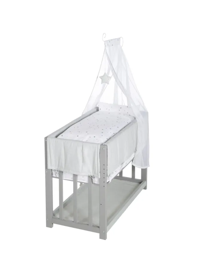 Stubenbett 3 in 1, Beistellbett ‚Sternenzauber grau, Babybett, Kinderbank, taupe