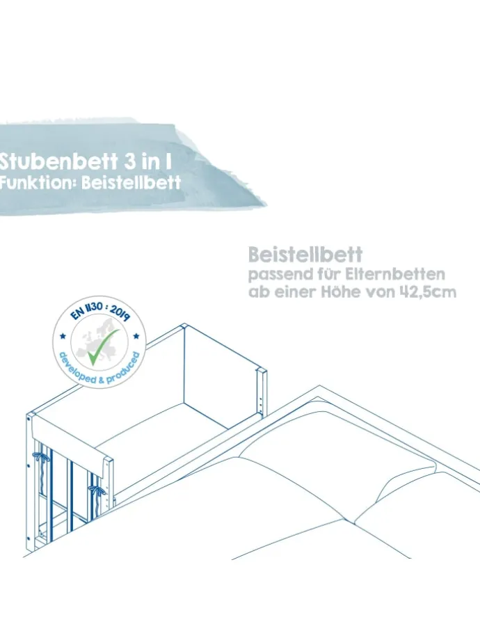 Stubenbett 3 in 1, Beistellbett ‚Sternenzauber grau, Babybett, Kinderbank, taupe