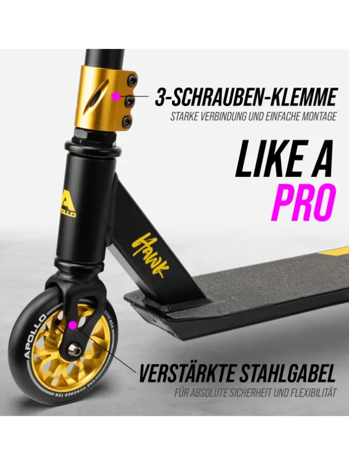 Stunt Scooter Kinder " Hawk " in Black/Gold