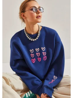 Sweatshirt in Dunkelblau/ Pink
