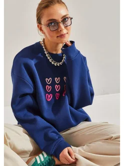 Sweatshirt in Dunkelblau/ Pink