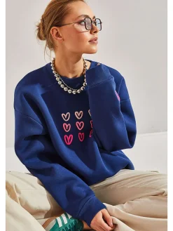 Sweatshirt in Dunkelblau/ Pink