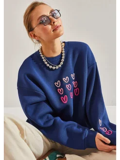Sweatshirt in Dunkelblau/ Pink