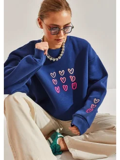 Sweatshirt in Dunkelblau/ Pink