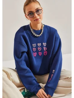 Sweatshirt in Dunkelblau/ Pink