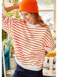 Sweatshirt in Weiß/ Orange